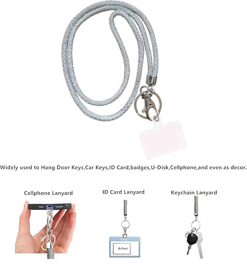 Global_Shopper Fashion 34.8'' Sparkle All Round Crystal Neck Lanyard,Bling Work Name Card Holder For Women(AB White,1PC) - Image 4